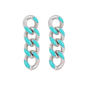 304 Stainless Steel Enamel Curb Chains Dangle Stud Earrings, Tassel Earrings, Stainless Steel Color, 54x11.3mm