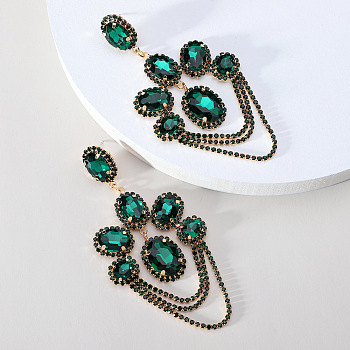 Arch with Oval Alloy Rhinestone Dangle Stud Earrings, Golden, 100x48mm