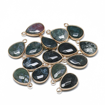 Natural Indian Agate Pendants, with Golden Tone Brass Findings, Faceted, teardrop, 23x14~15x6~7mm, Hole: 2mm