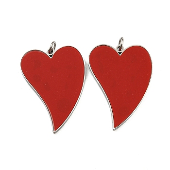 304 Stainless Steel Pendants, with Enamel and Jump Ring, Heart Charm, Stainless Steel Color, 25x18x1.5mm, Hole: 2.5mm