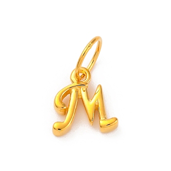 925 Sterling Silver Letter Charms with Jump Rings, Golden, Letter M, 10x9x2mm, Hole: 5mm