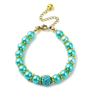 Glass Imitation Pearl Beaded Bracelets for Women, Turquoise, 7-1/8 inch(18cm)
