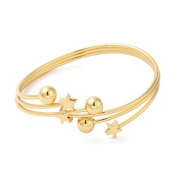 Rack Plating Brass Star with Round Ball Cuff Bangle for Women, Cadmium Free & Lead Free, Real 18K Gold Plated, Inner Diameter: 2-1/4 inch(5.85cm)