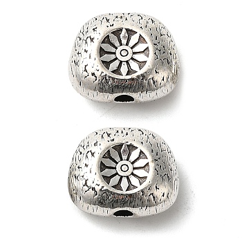 Tibetan Style Alloy Beads, Oval with Flower, Antique Silver, 12x14x7mm, Hole: 2mm