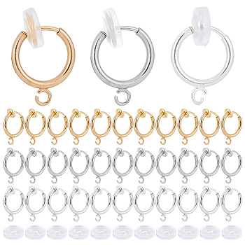 30Pcs 3 Colors Brass Clip-on Earring Findings, with Horizontal Loops and 30Pcs Silicone Earring Pads, for Non-pierced Ears, Cadmium Free & Lead Free, Mixed Color, 15.5x11x1.5~4.5mm, Hole: 1.8mm, 10Pcs/color
