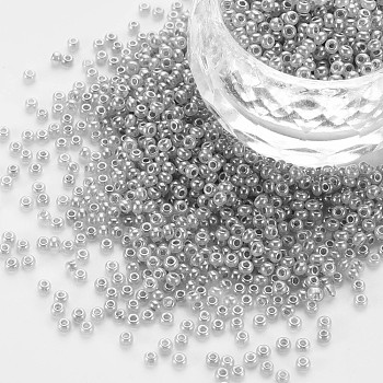 12/0 Imitation Jade Glass Seed Beads, Opaque Colours Luster, Round, Light Grey, 2x1.5mm, Hole: 1mm, about 40000pcs/Pound