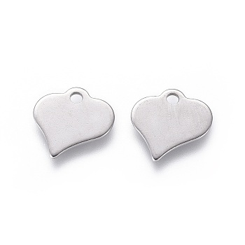 201 Stainless Steel Charms, Stamping Blank Tag, Heart, Stainless Steel Color, 10x10x0.8mm, Hole: 1.4mm