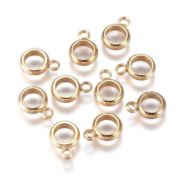 304 Stainless Steel Tube Bails, Loop Bails, Ring, Real 24k Gold Plated, 8.5x6x2.5mm, Hole: 2mm, Inner Diameter: 4mm