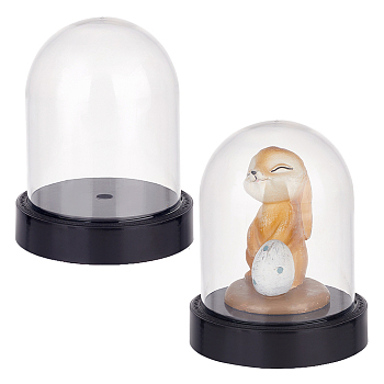 Elite 2Pcs Plastic Display Bases with 2Pcs Glass Dome Covers, for Cloche Bell Jars, Mixed Color, 75~89x19.5~90.5mm, Hole: 8mm, Inner Diameter: 72~82mm