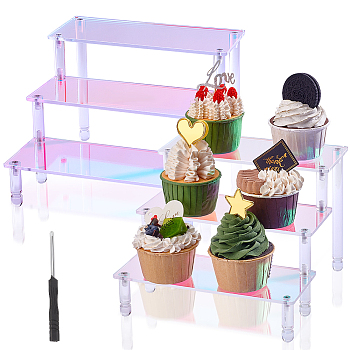 3-Layer Rectangle Acrylic Minifigures Organizer Display Risers, Assembled Action Figures/Doll Holder, Colorful, 22x20x15cm