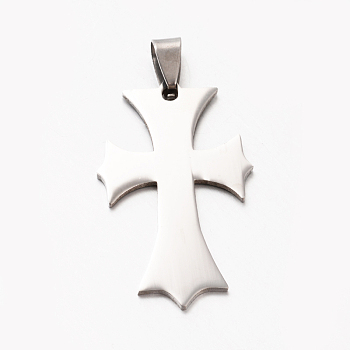 New Fahsion 201 Stainless Steel Cross Pendants, Stainless Steel Color, 42x26x1.5mm, Hole: 4x8.5mm
