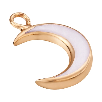 10Pcs Natural Freshwater Shell Pendants, Moon Charms with Brass Loops, Edge Golden Plated, Seashell Color, 16.5x11x3mm, Hole: 1.8mm