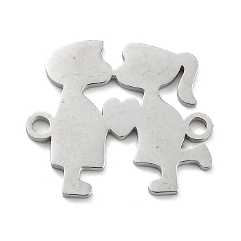304 Stainless Steel Connector Charms, Boy & Girl Links, Stainless Steel Color, 16.5x19x1mm, Hole: 1.6mm