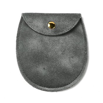 Velvet Jewelry Storage Pouches, Oval Jewelry Bags with Golden Tone Snap Fastener, for Earring, Rings Storage, Gray, 9.8x9x0.8cm
