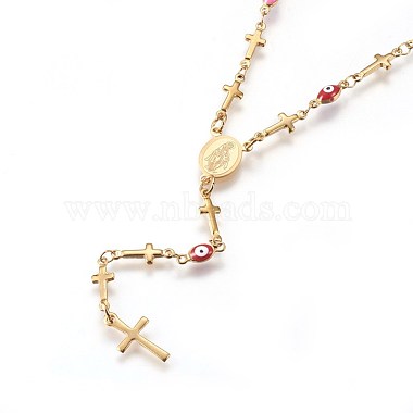 304 Stainless Steel Rosary Bead Necklaces(NJEW-E133-05G)-2