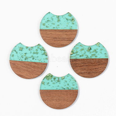 PaleTurquoise Flat Round Resin+Wood Pendants