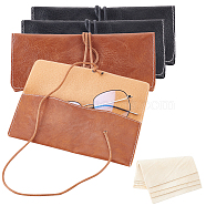 4Pcs Rectangle PU Leather Eyelasses Storage Bag, Portable Sunglass Bag, with Rope, with 4Pcs Suede Polishing Cloth, Mixed Color, Glasses Case: 180x80x4mm, Polishing Cloth: 80x80x0.4mm(AJEW-NB0003-43)