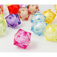 Mixed Color Transparent Acrylic Faceted Cube Beads, Bead in Bead, Dyed, 16x16x15mm, Hole:2mm(X-TACR-Y03BC-16mm)