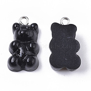Resin Pendants, with Platinum Tone Iron Loop, Imitation Food, Bear, Black, 20.5~22.5x11.5x7mm, Hole: 2mm(X-CRES-T017-001A)