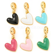 Rack Plating Alloy Enamel Heart European Dangle Charms, Large Hole Pendants, Golden, Cadmium Free & Nickel Free & Lead Free, Mixed Color, 26mm, Hole: 4.8mm, Heart: 17x13.5x3mm(FIND-B034-20G)