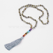 Labradorite Beaded and Gemstone Beaded Necklaces, with Tassel Pendants, 32.87 inch(835mm)(NJEW-P148-02)