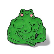 Black Zinc Alloy Brooches, Muscular Fitness Frog Enamel Pins, Green, 28x29.5x1mm(JEWB-A018-03A)
