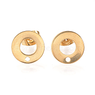 304 Stainless Steel Stud Earring Findings, with Loop and Ear Nuts/Earring Backs, Ring/Circle, Golden, 10mm, Hole: 1mm, Pin: 0.8mm,(X-STAS-Q223-09)