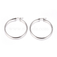 201 Stainless Steel Big Hoop Earrings, with 304 Stainless Steel Pin, Hypoallergenic Earrings, Ring Shape, Stainless Steel Color, 43.5mm, Pin: 0.7x1mm(X-EJEW-F237-02B-P)