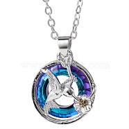Bird and Flower Alloy Pendant Necklace with Rhinestone, Lucky Jewelry for Women, Platinum & Golden, 17.72 inch(45cm)(JN1016A)