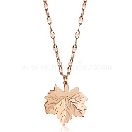 SHEGRACE Titanium Steel Pendant Necklaces, with Cable Chains and Lobster Claw Clasps, Leaf, Rose Gold, 15.75 inch(40cm)(JN959A)