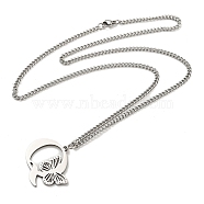 201 Stainless Steel Necklace, Letter Q, 23.74 inch(60.3cm) p: 29x35x1.3mm(NJEW-Q336-01Q-P)