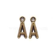 Tibetan Style Alloy Pendants, Cadmium Free & Nickel Free & Lead Free, Letter.A, A: 16x7x2mm, Hole: 2mm, about 1470pcs/1000g(TIBE-S108-108A-AB-NR)