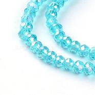 Electroplate Glass Beads Strands, AB Color Plated, Faceted Rondelle, Deep Sky Blue, 3x2mm, Hole: 0.5mm, about 165~170pcs/strand, 16.7 inch(EGLA-R048-2mm-08)