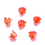 6-Petal Imitation Jelly Acrylic Bead Caps, AB Color Plated, Flower, Red, 11.5x10.5x8.5mm, Hole: 1.4mm, about 2100pcs/500g(JACR-T002-02E)