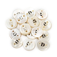 Freshwater Shell Buttons, Flat Round , Letter D, 12x2mm, Hole: 1.6mm(BUTT-Z001-01D)