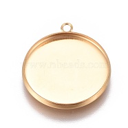 Ion Plating(IP) 304 Stainless Steel Pendant Cabochon Settings, Plain Edge Bezel Cups, Flat Round, Golden, Tray: 20mm, 24.5x21.8x2mm, Hole: 1.8mm(STAS-G127-13-20mm-G)