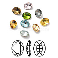 Faceted K9 Glass Rhinestone Cabochons, Pointed Back & Back Plated, Oval, Mixed Color, 10x8x4mm(GGLA-R402-07B)
