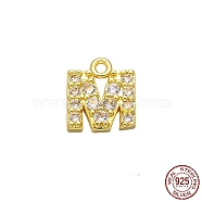 Real 18K Gold Plated 925 Sterling Silver Micro Pave Clear Cubic Zirconia Charms, Initial Letter, Letter M, 8x7x1.5mm, Hole: 0.9mm(STER-P054-10G-M)