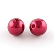 ABS Plastic Imitation Pearl Round Beads, Red, 16mm, Hole: 2.5mm, about 230pcs/500g(SACR-S074-16mm-A38)