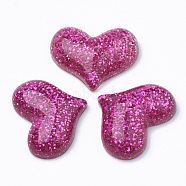 Resin Cabochons, with Glitter Powder, Heart, Medium Violet Red, 16.5x21.5x6~7mm(CRES-Q197-55C)