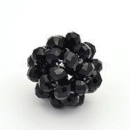 Braided Glass Crystal Round Woven Beads, Cluster Beads, Black, 22mm(X-GLAA-A034-6mm-A08)