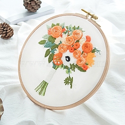 Flower Bouquet Pattern 3D Embroidery Starter Kits, including Embroidery Fabric & Thread, Needle, Instruction Sheet, Orange, 290x290mm(DIY-P077-047)