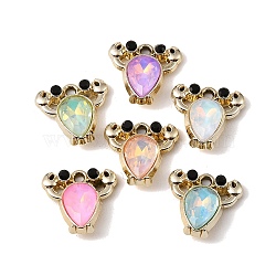 UV Plating Alloy Glass Pendants, Lobster Charm, with Rhinestone, Faceted, Mixed Color, Golden, 15.5x16.5x5mm, Hole: 1.8mm(FIND-K032-13G)