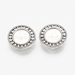 Tibetan Style Alloy Slide Charms Cabochon Settings, Cadmium Free & Lead Free , Flat Round, Antique Silver, Tray: 12mm, 20x6.5mm, Hole: 10x2mm, about 330pcs/1000g(TIBEB-R068-12AS-LF)