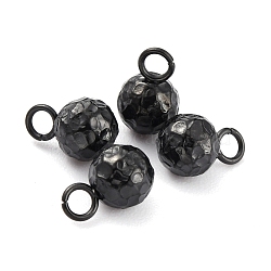304 Stainless Steel Charms, Round, Textured, Electrophoresis Black, 7.8x5mm, Hole: 1.8mm(STAS-O147-03A-EB)