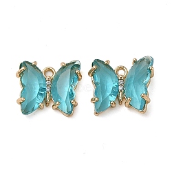 Brass with Glass Pendants, Butterfly, Dark Turquoise, 10x12x4mm, Hole: 1.2mm(FIND-Z020-02H)