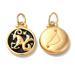 Ion Plating(IP) 304 Stainless Steel Enamel Pendants, with Jump Ring, Flat Round with Constellation, Golden, Capricorn, 20.5x17x2.5~3.5mm, Hole: 4x6mm(STAS-A080-43G-01)