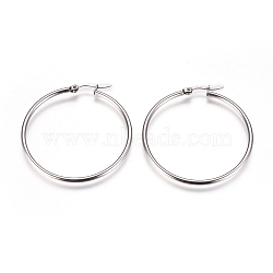 201 Stainless Steel Big Hoop Earrings, with 304 Stainless Steel Pin, Hypoallergenic Earrings, Ring Shape, Stainless Steel Color, 43.5mm, Pin: 0.7x1mm(X-EJEW-F237-02B-P)