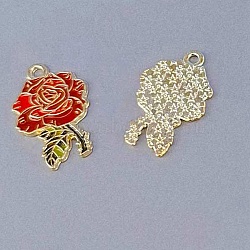 Alloy Enamel Pendants, Golden, Rose Charm, Red, 21x12mm(FIND-SZC0010-192)