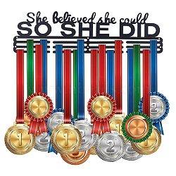 Iron Medal Holder Display Hanger Rack, SHE Believed SHE Could SO SHE DID Medal Holder Wall Mount, Black, 29~407x9~114x4~8x2~4mm, Hole: 4mm, Box: 43.5x20.5x3.3cm(DIY-WH0167-71)
